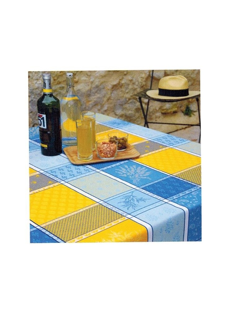 NAPPE JACQUARD COTON VALBONNE JAUNE BLEU