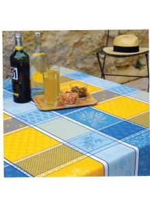 NAPPE JACQUARD ENDUIT VALBONNE JAUNE BLEU 1,50 x 1,20